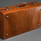 Large brown vintage leather suitcase with embossed… - фото 3