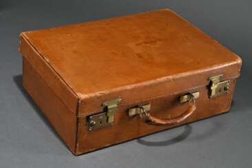 Small brown vintage leather suitcase with embossed…