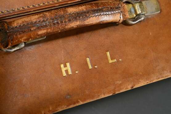 Small brown vintage leather suitcase with embossed… - photo 3 Small brown vintage leather suitcase with embossed… - photo 3