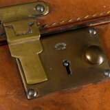 Small brown vintage leather suitcase with embossed… - photo 4