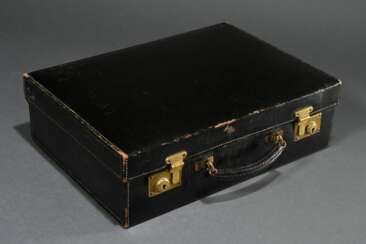 Small black vintage leather suitcase with embossed…