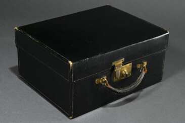 Small dark green vintage leather suitcase with emb…