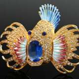 Gold-plated vintage costume jewellery pin with ena… - photo 1