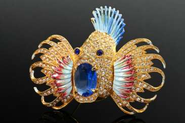 Vergoldete Vintage Modeschmuck Nadel mit Emaillebe…