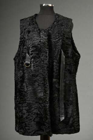 Black wide-tail waistcoat with leather buckle acro… - photo 1
