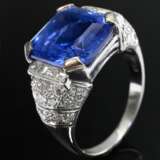 Großer Platin 950 Ring mit Saphir (ca. 10.29ct) un… - Foto 1
