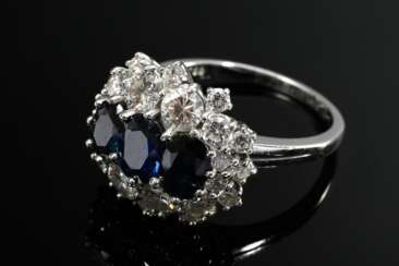 Klassischer Weißgold 750 Ring mit 3 blaugrünen Sap…