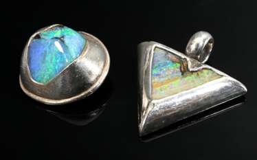 2 Diverse moderne Silber 925/999 Anhänger mit Opal…