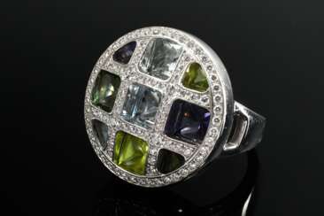 Cartier Weißgold 750 "Pasha“ Ring mit 9 bunten Far…