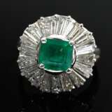 Platin Ring mit Smaragd Carré im Treppenschliff (c… - Foto 3