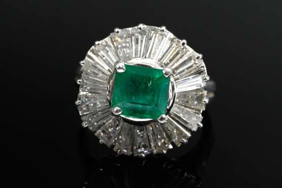 Platin Ring mit Smaragd Carré im Treppenschliff (c… - Foto 3