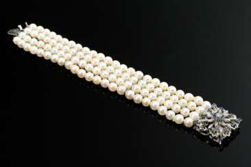 Classic four-row cultured pearl bracelet with 750 …