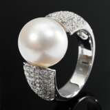 Elegant 750 white gold ring with South Sea culture… - фото 1