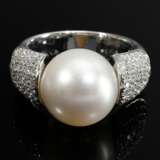 Elegant 750 white gold ring with South Sea culture… - фото 3