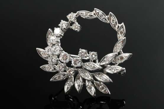 Runde Weißgold 585 Nadel „Blatt“ mit Diamanten im … - Foto 1 Runde Weißgold 585 Nadel „Blatt“ mit Diamanten im … - Foto 1