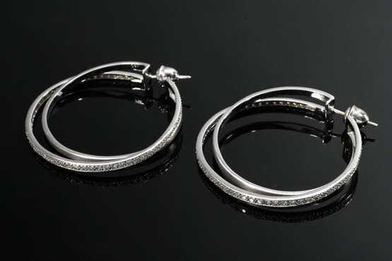 Pair of modern 750 white gold double hoop earrings… - фото 1 Pair of modern 750 white gold double hoop earrings… - фото 1