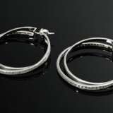 Pair of modern 750 white gold double hoop earrings… - фото 1