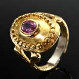 Gelbgold 900 Ring mit rosé Saphir in ovalem Ringko… - Foto 1