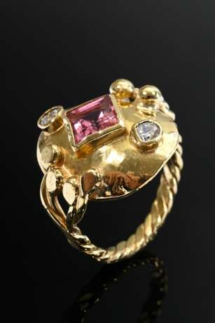 750 yellow gold ring with rose-coloured tourmaline… - photo 1 750 yellow gold ring with rose-coloured tourmaline… - photo 1