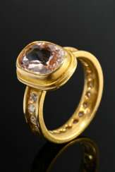 Handcrafted 916 yellow gold ring with morganite (a…