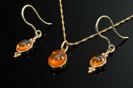 3 pieces of 585 yellow gold jewellery with fire op… - photo 1 3 pieces of 585 yellow gold jewellery with fire op… - photo 1