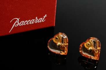 Pair of Baccarat ‘Coeur’ ear clips in apricot-colo…