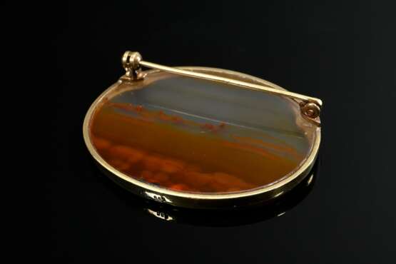 Oval 585 yellow gold pin with landscape agate plat… - фото 2 Oval 585 yellow gold pin with landscape agate plat… - фото 2