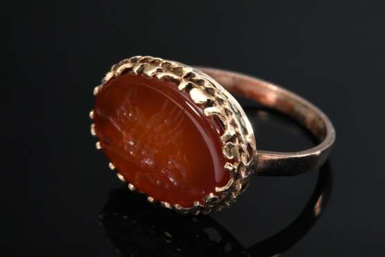 Large red gold 585/333 ring with antique carnelian… - photo 2 Large red gold 585/333 ring with antique carnelian… - photo 2
