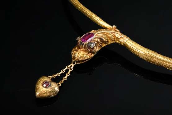 Finely knitted yellow gold 585 snake necklace, hea… - photo 2 Finely knitted yellow gold 585 snake necklace, hea… - photo 2