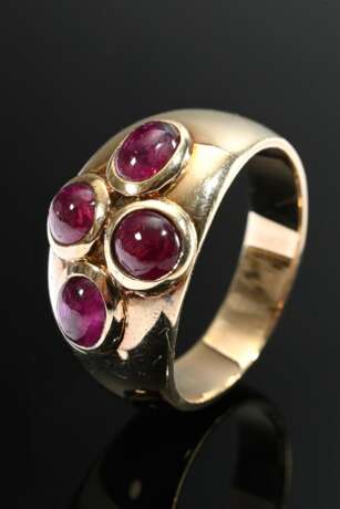 Wide yellow gold 585 band ring with cloverleaf mad… - photo 1