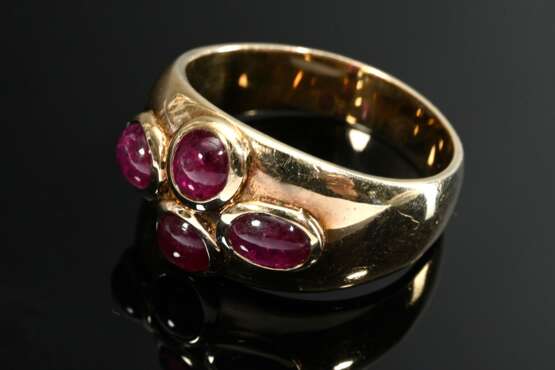 Wide yellow gold 585 band ring with cloverleaf mad… - photo 2