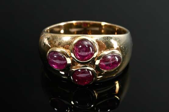 Wide yellow gold 585 band ring with cloverleaf mad… - photo 3