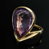 Large modern 750 yellow gold ring with faceted tea… - photo 2