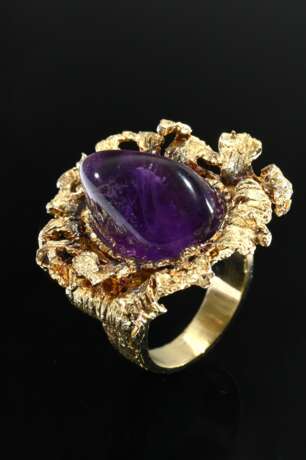 585 yellow gold ring with a marquise-cut amethyst … - photo 1