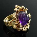 585 yellow gold ring with a marquise-cut amethyst … - photo 2