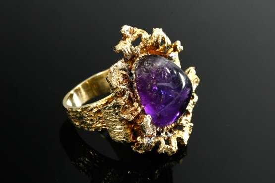 585 yellow gold ring with a marquise-cut amethyst … - photo 2