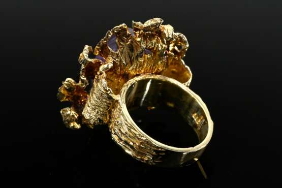 585 yellow gold ring with a marquise-cut amethyst … - photo 3