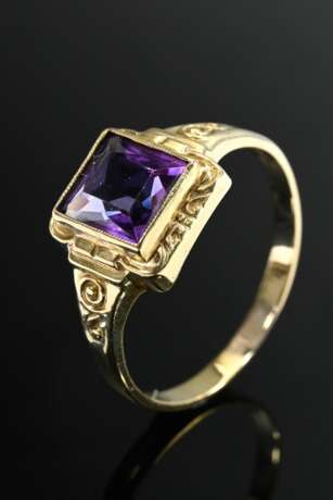 Fine yellow gold 585 ring with square amethyst, ci… - photo 1 Fine yellow gold 585 ring with square amethyst, ci… - photo 1