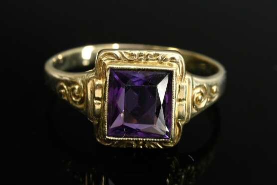 Fine yellow gold 585 ring with square amethyst, ci… - photo 2 Fine yellow gold 585 ring with square amethyst, ci… - photo 2