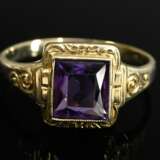Fine yellow gold 585 ring with square amethyst, ci… - photo 2