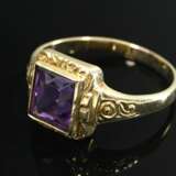 Fine yellow gold 585 ring with square amethyst, ci… - photo 3