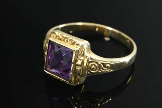 Fine yellow gold 585 ring with square amethyst, ci… - photo 3 Fine yellow gold 585 ring with square amethyst, ci… - photo 3
