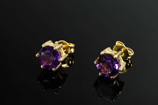 Pair of 585 yellow gold stud earrings with colourf… - photo 1