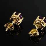 Pair of 585 yellow gold stud earrings with colourf… - photo 2