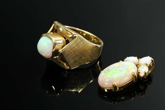 2 pieces of 585 yellow gold jewellery with opal ca… - фото 1 2 pieces of 585 yellow gold jewellery with opal ca… - фото 1