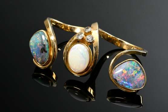 Expressive 750 yellow gold double ring with white … - фото 1