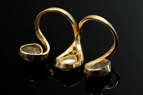Expressive 750 yellow gold double ring with white … - фото 2