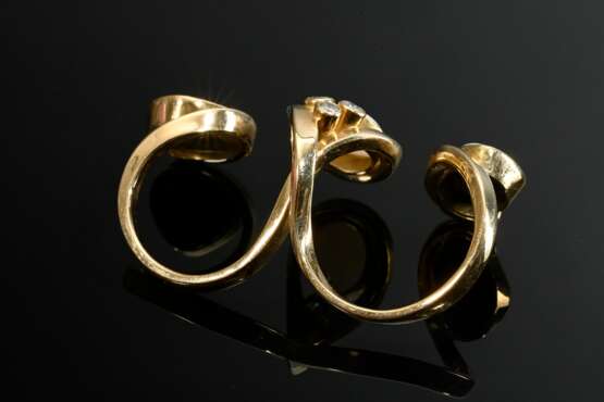 Expressive 750 yellow gold double ring with white … - фото 3