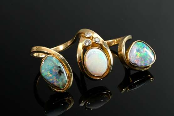 Expressive 750 yellow gold double ring with white … - фото 4