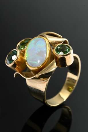 Handcrafted 585 yellow gold ring with opal cabocho… - фото 1 Handcrafted 585 yellow gold ring with opal cabocho… - фото 1